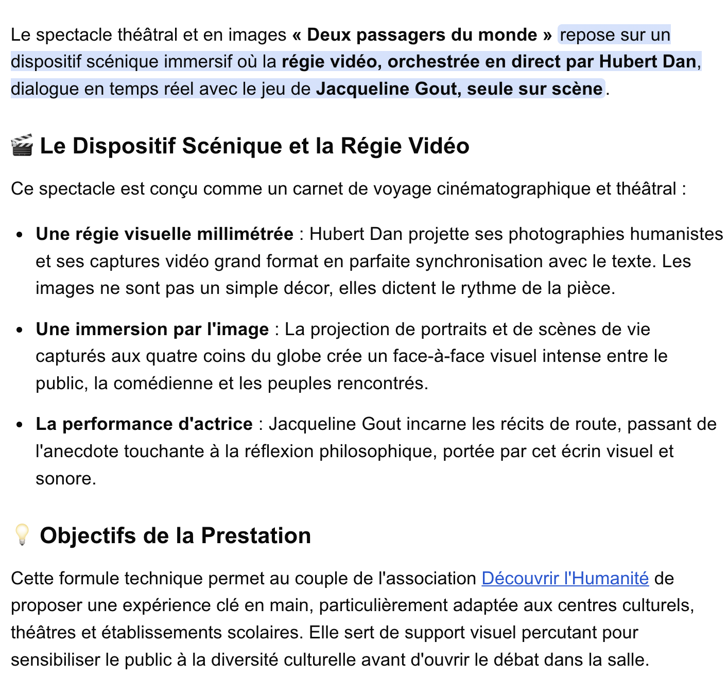 Le spectacle 