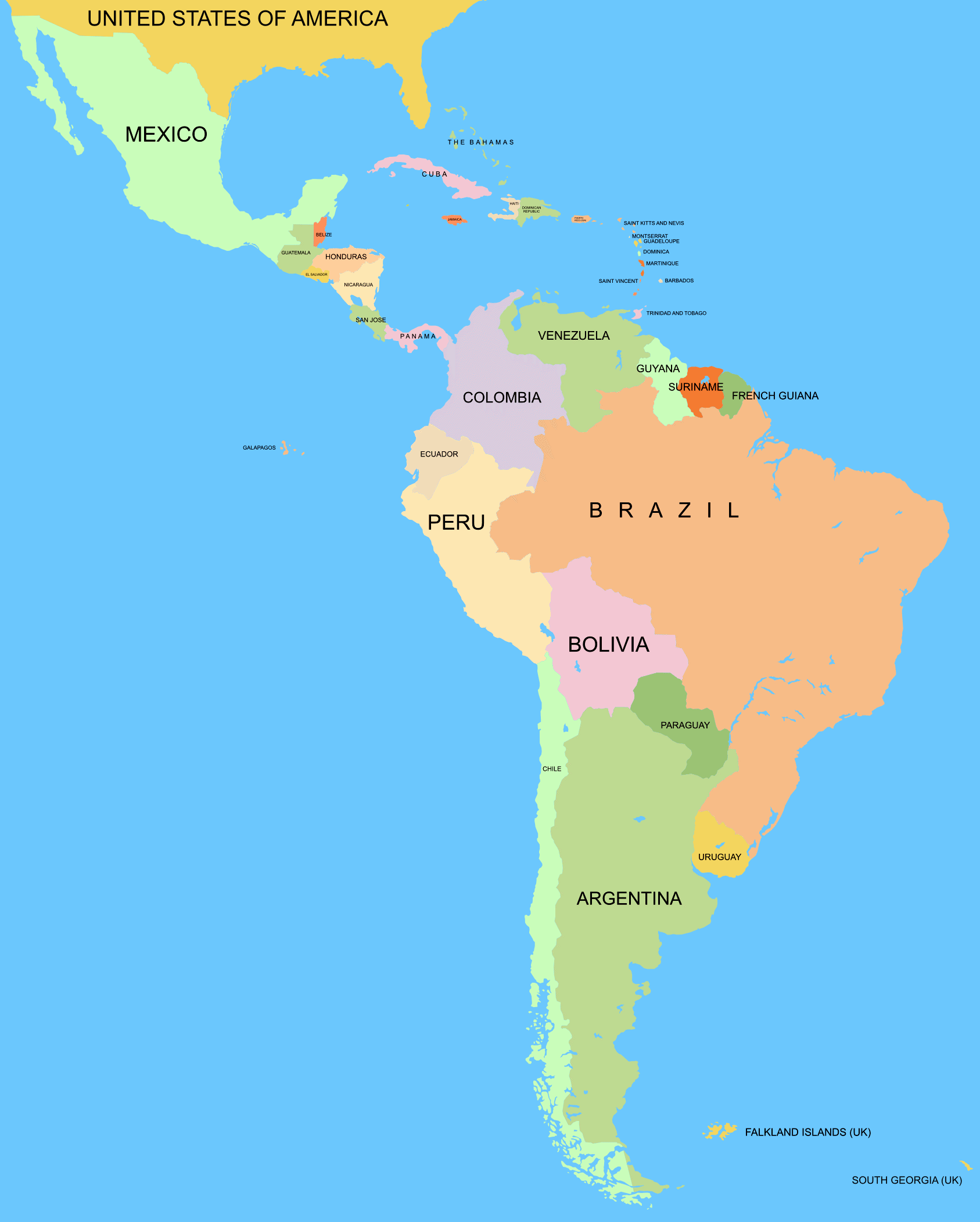 Carte Amérique du sud et centrale